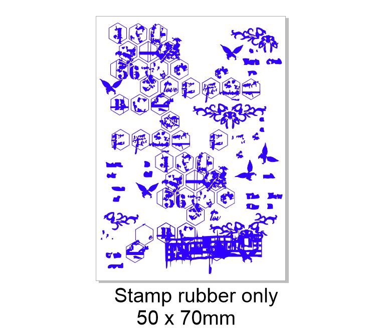 Vintage hexagon two grunge  Rubber stamp RUBBER ONLY 50 x 70mm